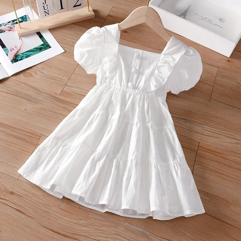 Kids Toddler Big Girls Summer Casual Solid Color Short-Sleeved A-Line Square Neck Dress
