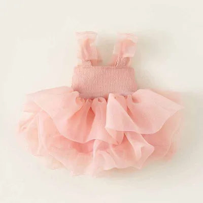 Kids Toddler Girls Summer Princess Solid Color Acetate Organza Mesh Strap Dress