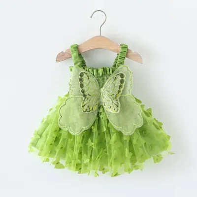 Kids Baby Girls Summer Casual Cute Butterfly Mesh Strap Princess Dress