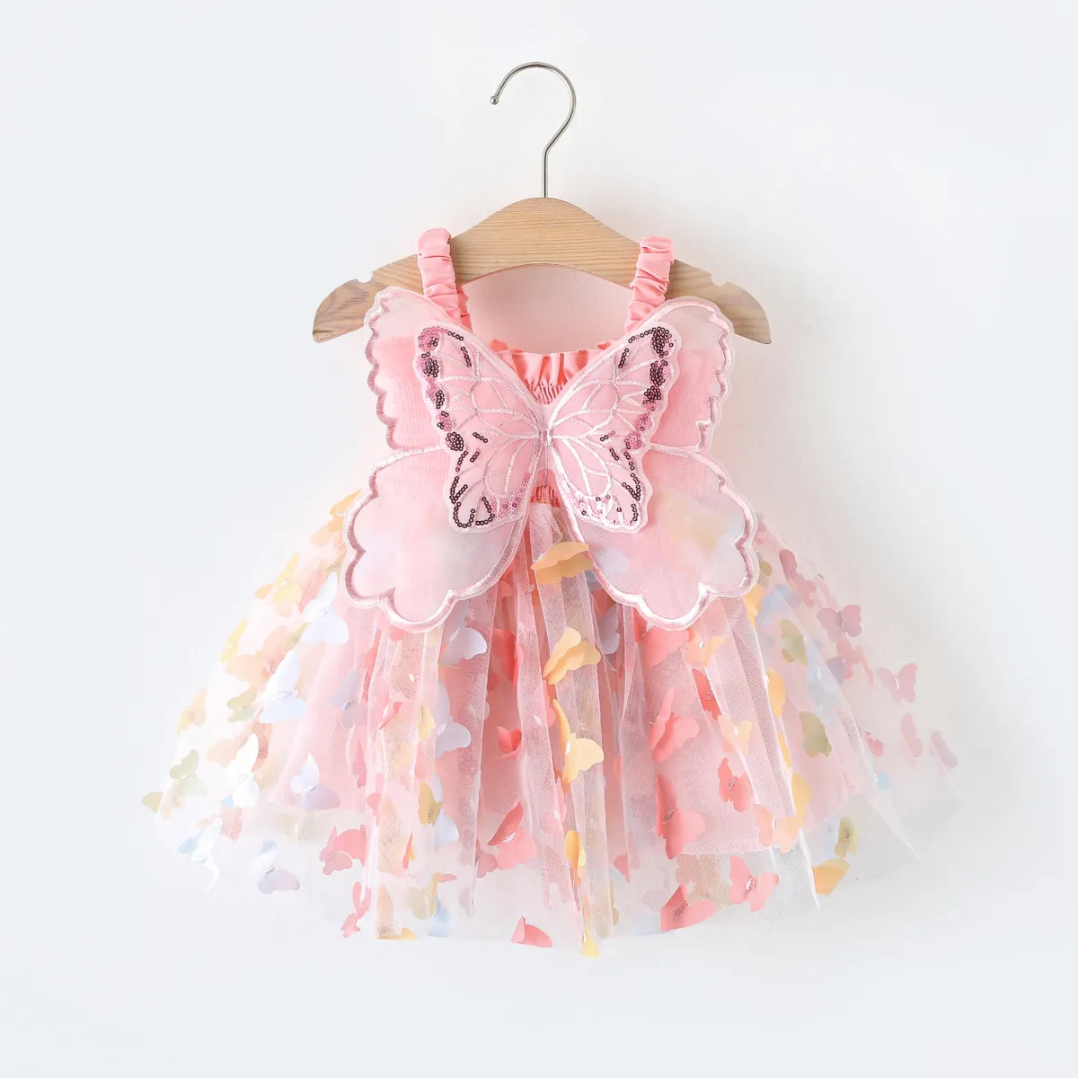 Kids Baby Girls Summer Casual Cute Butterfly Mesh Strap Princess Dress