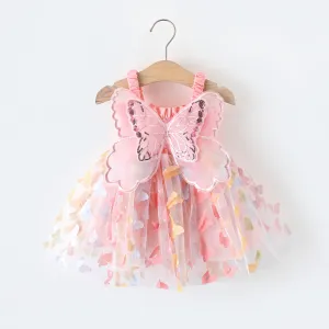 Kids Baby Girls Summer Casual Cute Butterfly Mesh Strap Princess Dress