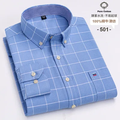 Men Fashion Casual Business Plaid Stripe Print Plus Size Long Sleeve Lapel Shirt