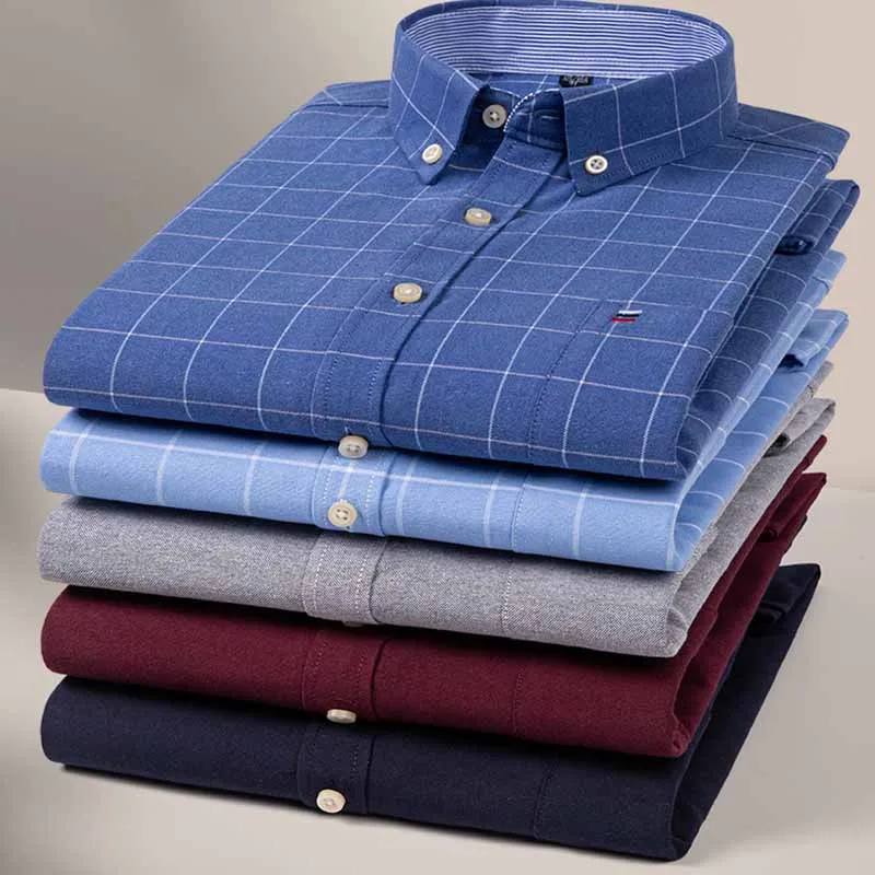 Men Fashion Casual Business Plaid Stripe Print Plus Size Long Sleeve Lapel Shirt