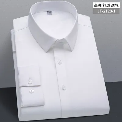 Men Fashion Slim Fit Business Casual Solid Color Plus Size Long Sleeve Square Collar Shirt