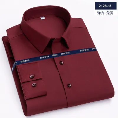 Men Fashion Slim Fit Business Casual Solid Color Plus Size Long Sleeve Square Collar Shirt