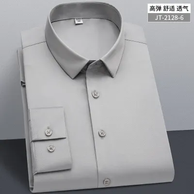 Men Fashion Slim Fit Business Casual Solid Color Plus Size Long Sleeve Square Collar Shirt
