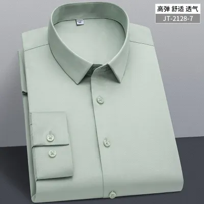 Men Fashion Slim Fit Business Casual Solid Color Plus Size Long Sleeve Square Collar Shirt