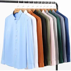 Men Fashion Slim Fit Business Casual Solid Color Plus Size Long Sleeve Square Collar Shirt