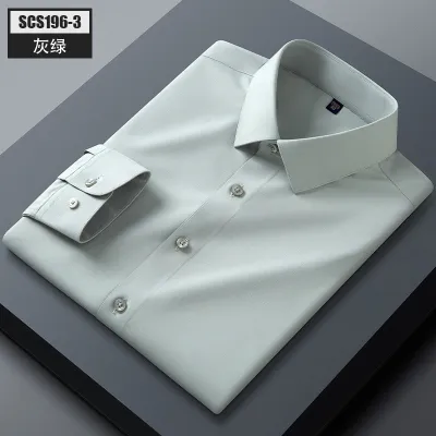 Men Fashion Casual Business Mulberry Silk Solid Color Plus Size Long Sleeve Square Collar Shirt