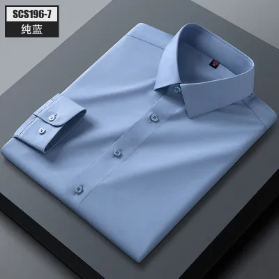 Men Fashion Casual Business Mulberry Silk Solid Color Plus Size Long Sleeve Square Collar Shirt
