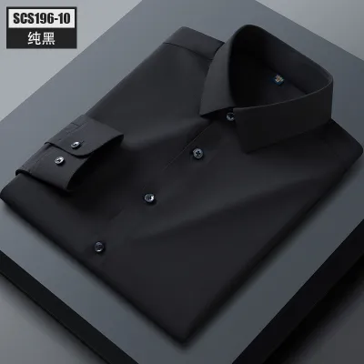 Men Fashion Casual Business Mulberry Silk Solid Color Plus Size Long Sleeve Square Collar Shirt