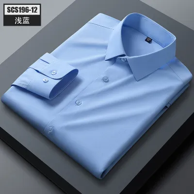 Men Fashion Casual Business Mulberry Silk Solid Color Plus Size Long Sleeve Square Collar Shirt