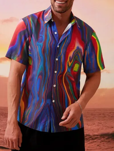 Men's Plus Size Hawaii Tiny Flower Print Short Sleeve Lapel Shirt Summer Casual Cardigan