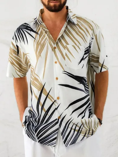 Men's Plus Size Hawaii Tiny Flower Print Short Sleeve Lapel Shirt Summer Casual Cardigan