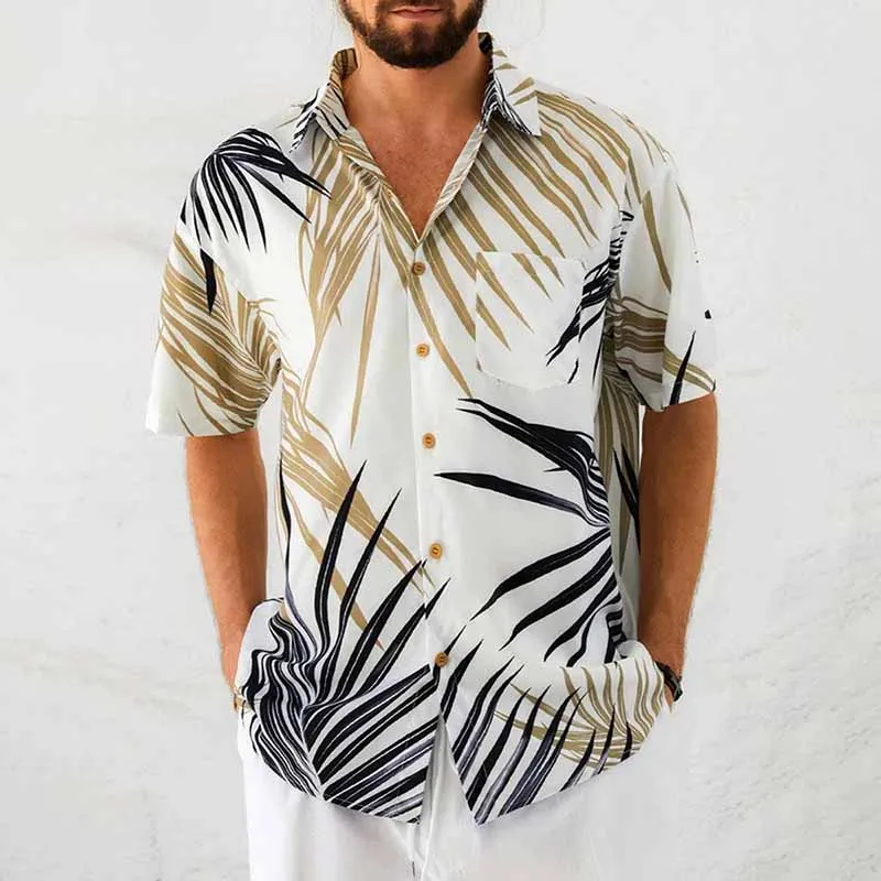 Men's Plus Size Hawaii Tiny Flower Print Short Sleeve Lapel Shirt Summer Casual Cardigan