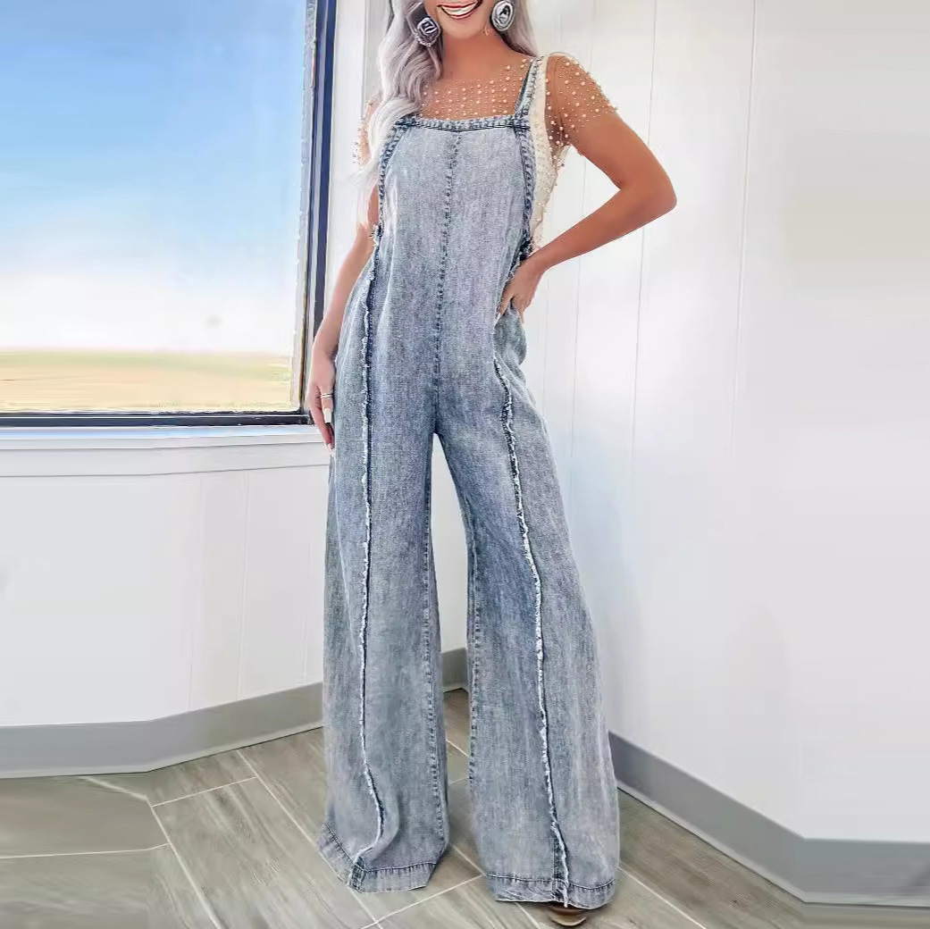 Wholesale Women Fashion Loose Vintage Washed Rouge Wide Leg