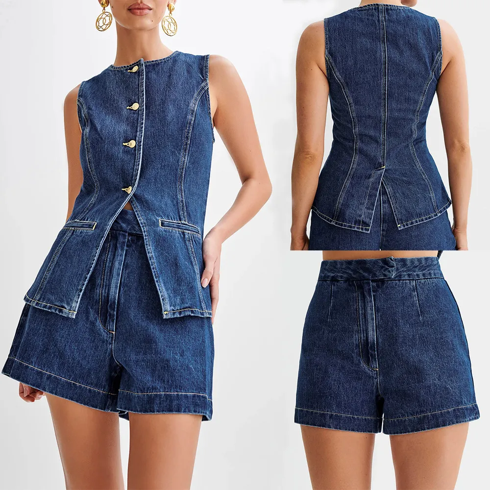 Women Clothing Graceful Fashionable Office Sleeveless Halter Top High Waist Shorts Two Piece Set main image 1