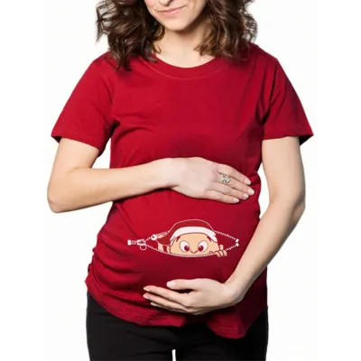 Pregnant Women Fashion Cute Baby Printed Round Neck Short Sleeve T-Shirt