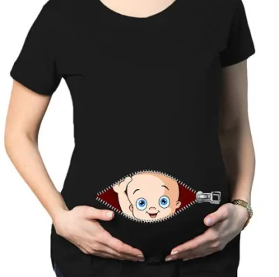Pregnant Women Fashion Cute Baby Printed Round Neck Short Sleeve T-Shirt