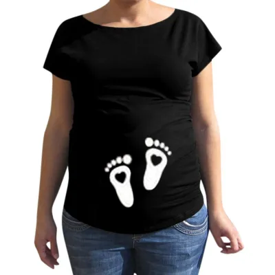 Pregnant Women Fashion Cute Baby Printed Round Neck Short Sleeve T-Shirt