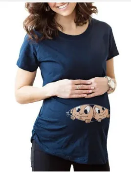 Pregnant Women Fashion Cute Baby Printed Round Neck Short Sleeve T-Shirt