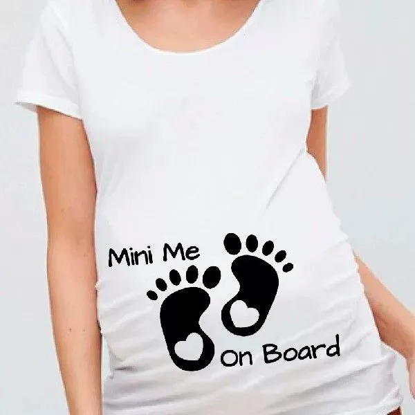 Pregnant Women Fashion Cute Baby Printed Round Neck Short Sleeve T-Shirt