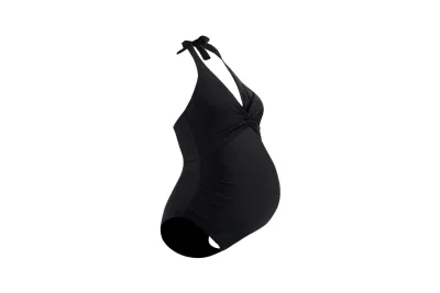 Pregnant Women Fashion Sexy Solid Color Deep V Halter Neck One-Piece Swimsuit