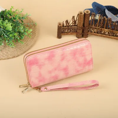 Women Fashion Plaid Print Double Zip Rectangular PU Leather Purses