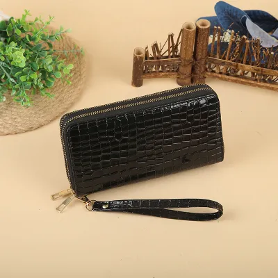 Women Fashion Plaid Print Double Zip Rectangular PU Leather Purses