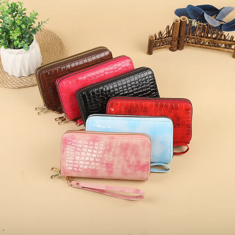 Women Fashion Plaid Print Double Zip Rectangular PU Leather Purses