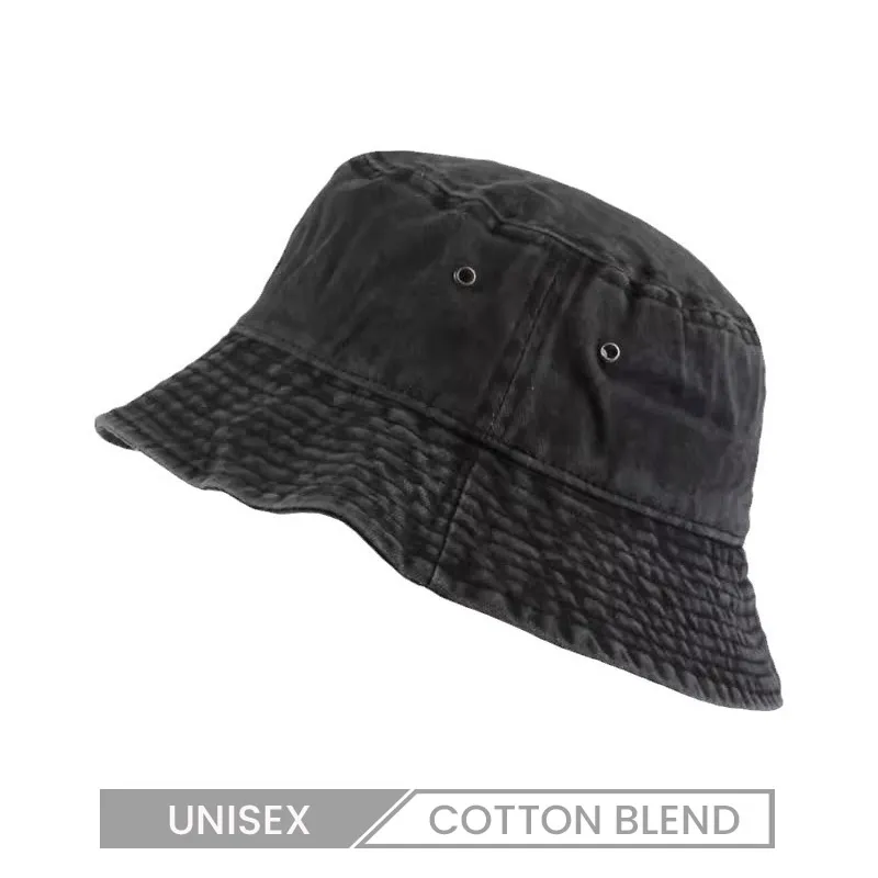 Sunscreen Vintage Washed Denim Fashionable Breathable Solid Color Bucket Hat Custom