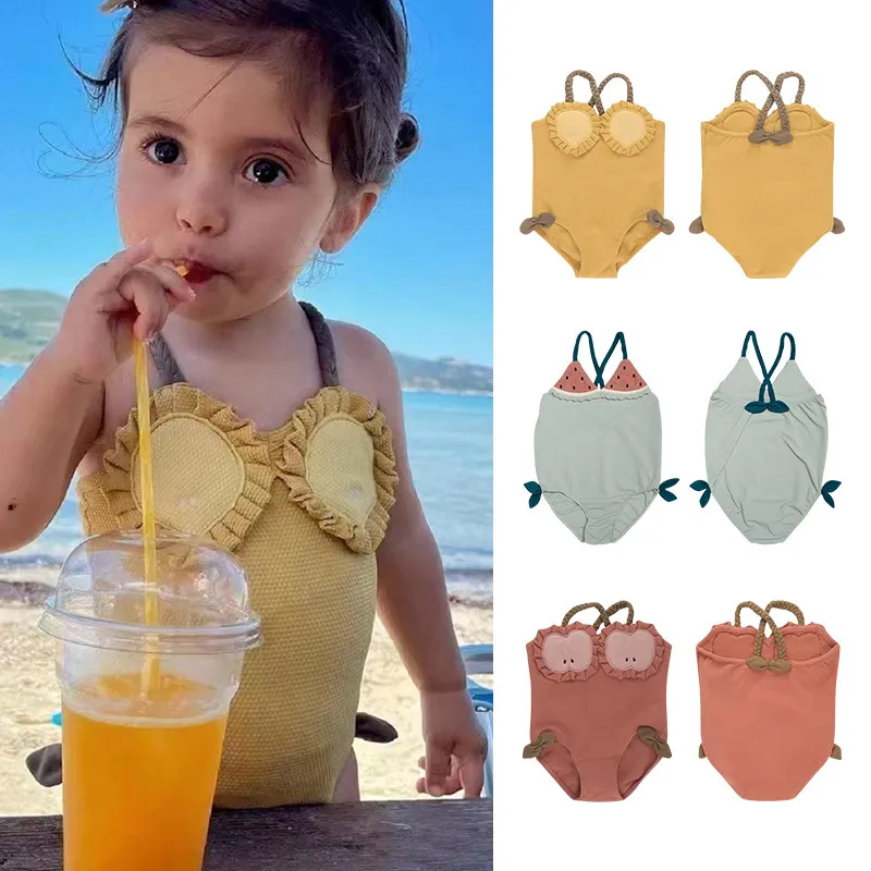 Kids Toddler Girls Casual Cute Fruit Print One Piece Polyester Swimwear