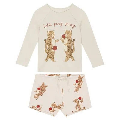Kids Toddler Boys Casual Cute Cartoon Dinosaur Print Long Sleeve Shorts Tankinis Swimwear Sets