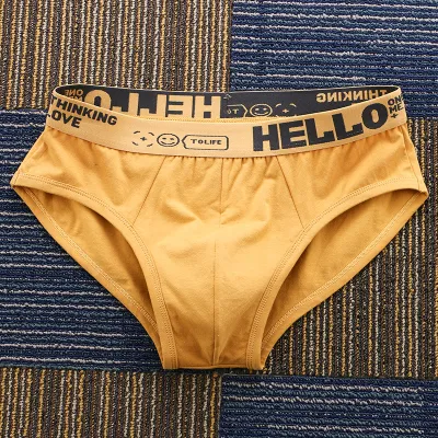 Men Fashion Basic Solid Color Letter Print Briefs Low Rise Cotton Underwear