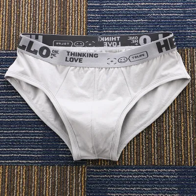 Men Fashion Basic Solid Color Letter Print Briefs Low Rise Cotton Underwear