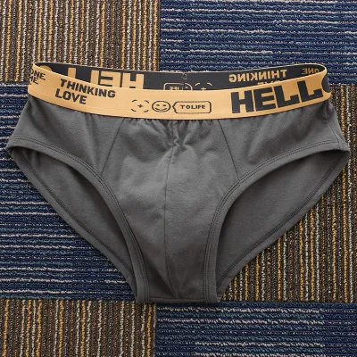 Men Fashion Basic Solid Color Letter Print Briefs Low Rise Cotton Underwear