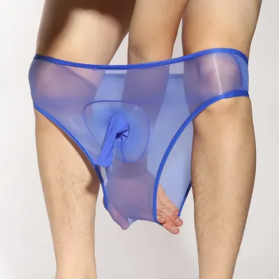 Men Sexy Ultra-Thin Transparent Solid Color Mid-Waist Nylon Fun Briefs