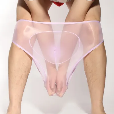 Men Sexy Ultra-Thin Transparent Solid Color Mid-Waist Nylon Fun Briefs