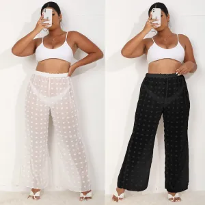Summer Women Casual Plus Size Perspective Three-Dimensional Chiffon Wide-Leg Pants