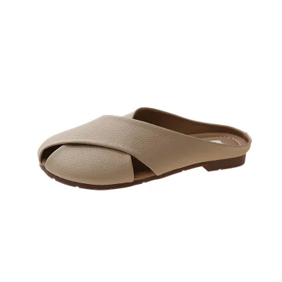 Women Summer Fashion Casual Cross Hollow Cover Toe Flat Mules Shoes