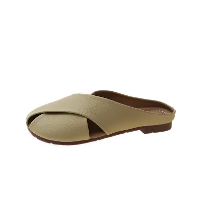 Women Summer Fashion Casual Cross Hollow Cover Toe Flat Mules Shoes