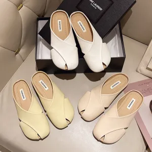 Women Summer Fashion Casual Cross Hollow Cover Toe Flat Mules Shoes