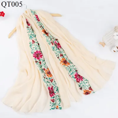 Women Fashion Ethnic Embroidered Cotton And Linen Scarf