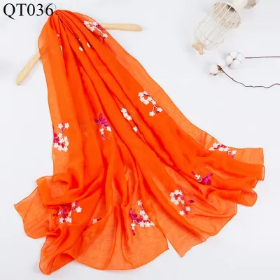 Women Fashion Ethnic Embroidered Cotton And Linen Scarf