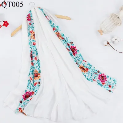 Women Fashion Ethnic Embroidered Cotton And Linen Scarf