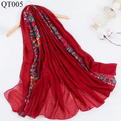 Women Fashion Ethnic Embroidered Cotton And Linen Scarf