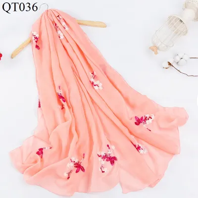 Women Fashion Ethnic Embroidered Cotton And Linen Scarf