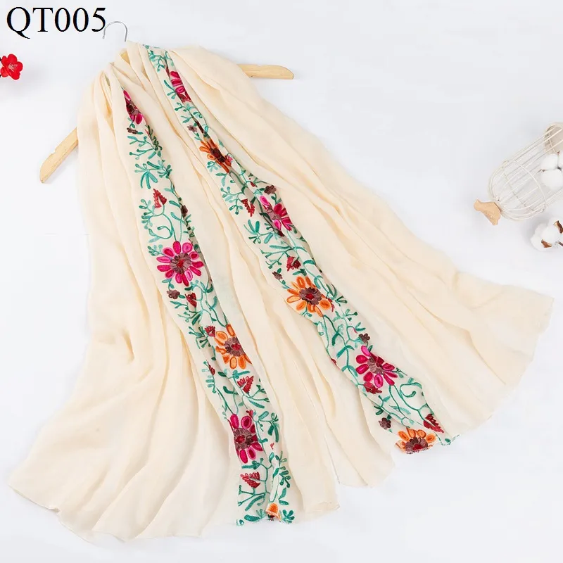 Women Fashion Ethnic Embroidered Cotton And Linen Scarf