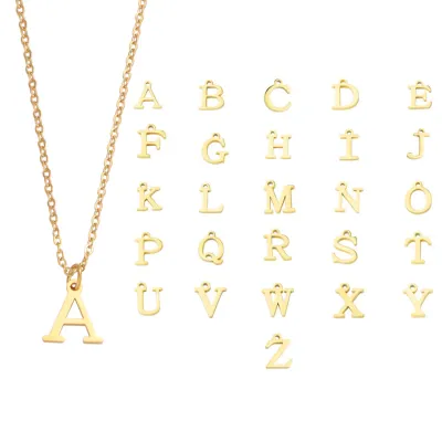 Women Simple 26 Alphabet Letter Pendant Stainless Steel Necklace