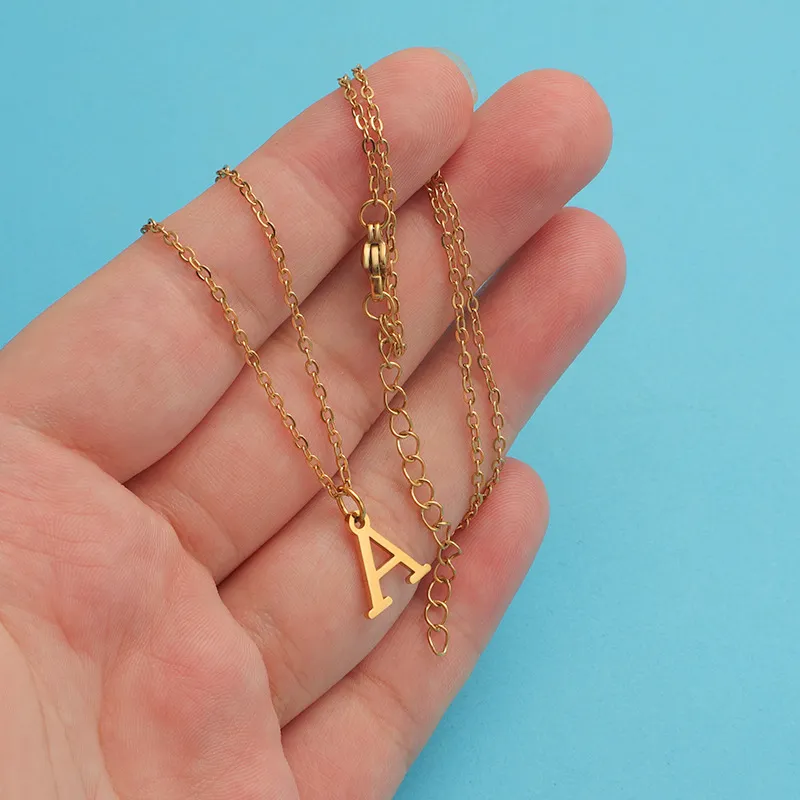 Women Simple 26 Alphabet Letter Pendant Stainless Steel Necklace